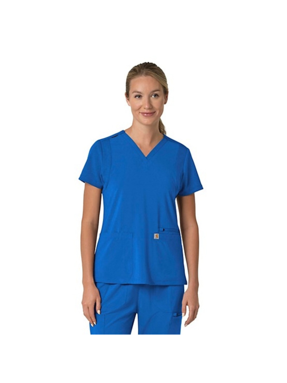 Women's Carhartt Force Cross-Flex Flex Panel V-Neck Scrub Top Royal Blue Sz XS